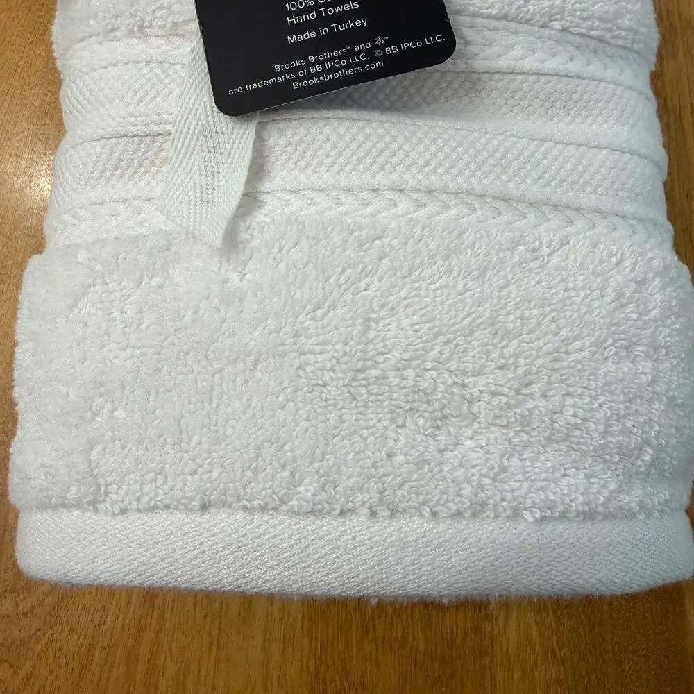 Brooks Brothers Premium Turkish Cotton Hand Towels Set of 2 White Plush Spa NWT